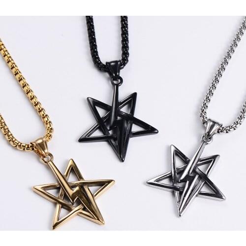 New Style Punk 316L Stainless Steel Pendant Classic Men Lightning Five-pointed Star Pendant Trend Men Motorcycle Party Jewelry