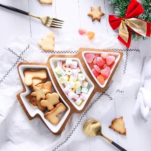 28cm full set ceramic bamboo Christmas tree tray Snack plate fruit bowl dish plate tableware breakfast tray kitchen home supply