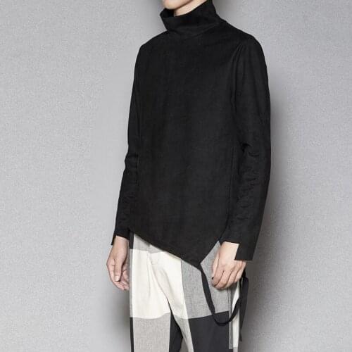 Tailoring Imitation Velvet Leather Long-sleeved Slim Shirt High Collar Trend T-shirt Stranger Things T Shirt Streetwear Hip Hop