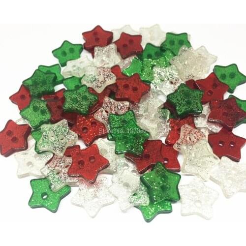 1000pcs 14mm Christmas Mix Glitter Star Buttons Sparkle Sewing 2 Holes Accessories Scrapbooking Embellishments Resin Xmas Button