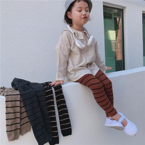 Fall Winter Baby Kids Leggings Striped High Waist Pants Long Tights Cotton for Girls Boys Toddler 0-8Y 2020 new