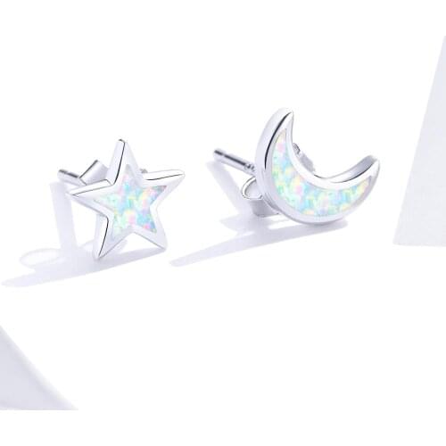 High Quality Classic Fashion 925 Sterling Silver Colorful CZ Moon And Star Exquisite Earring For Girls Party Gift Fine Jewelry