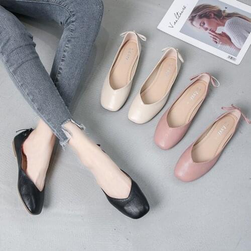 Plus size casual grandma shoes 2020 spring new square toe back bow single shoes woman shallow slip on soft ballet flats loafers