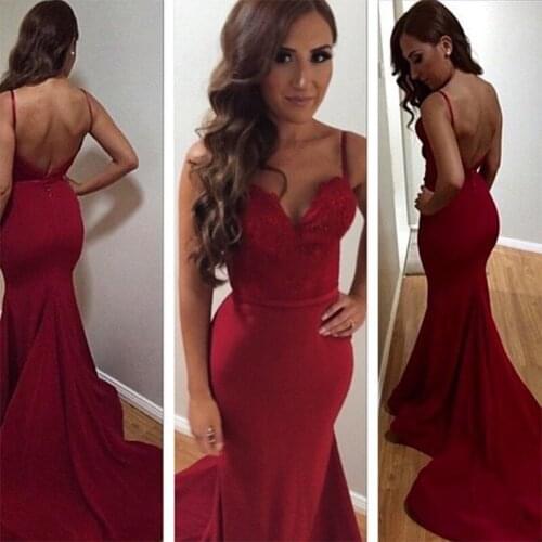 Sexy Burgundy Prom Dresses Long 2019 Spaghetti Strap Backless Robe De Soiree Plus Size Mermaid Party Dresses