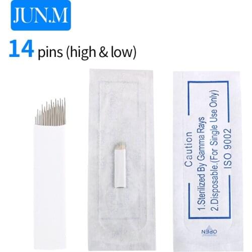 0.25mm 50pcs 14 Needles tattoo High Low arc micro blade Eyebrow Embroidery Permanent Makeup Microblading Eyebrow manual needles