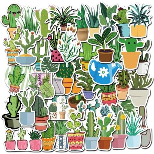 10/30/50PCS Cute Cartoon Green Plant Cactus Potted Graffiti Computer Laptop Guitar Waterproof Sticker Decorative Toy Wholesale