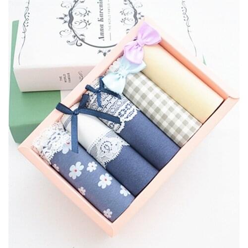 2019 Young Women Waist Sexy Mention Hip Underwear Cute Girls Cotton Lace Student Cotton Girl Briefs 5 Style Combination 12-22y