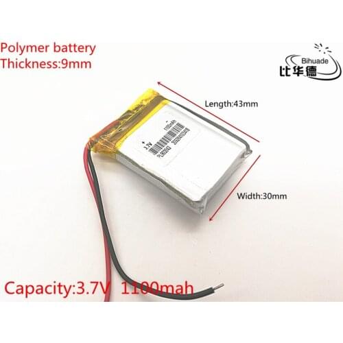 3.7V,1100mAH 903043 PLIB (polymer lithium ion / Li-ion battery ) for Smart watch,GPS,mp3,mp4,cell phone,speaker