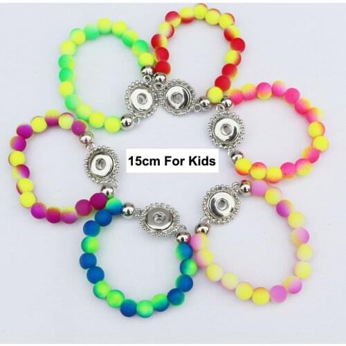 30pcs beauty double color rubber beads elastic children bracelet metal snap button bracelets fit 12mm snap buttons for Kids