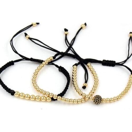 4mm 3PCS/Lot gfg2 gold silver Copper cz zircon cubic zirconia elastic ball bead Punk Macrame Chakra Charm Bracelet Bangles