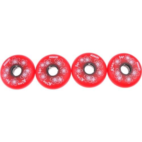 4Pcs Inline Roller Hockey Skate Replacement Wheel 84A High-elastic Cherry Blossom Pattern Sports Accessories Equipment Black/Red
