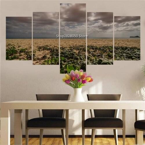 5 Pieces Sandy Beach Landscape Top Oil Spray Paintings Printed Picture For Home Decorations Decor Modular Poster On The Wall