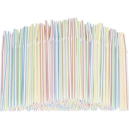 500Pcs Disposable Plastic Drinking Straws Multi-Color Striped Bendable Elbow Beverage Straws Birthday Celebration Party Supplies