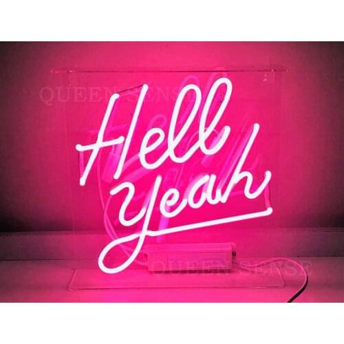 14“ Hell Yeah Acrylic Custom Neon Light Lamp Sign Beer Bar Handmade Real Glass Decorate Home Wall Room Windows Tube Artwork