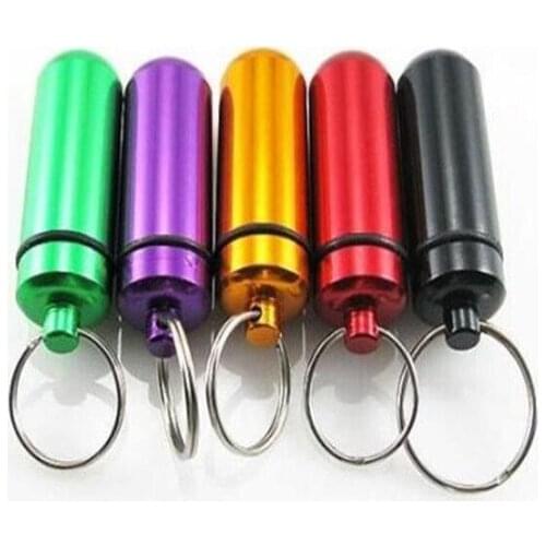100pcs/lot 48*17mm Aluminum Pill Box Case Bottle Holder Container Keychain Key Chain Key Ring storage Jar