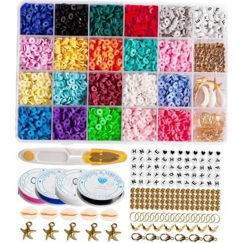 1 Set Polymer Clay Beads Flat Round Clay Disk Beads Loose Spacer Letter Beads Jewelry DIY Making Necklace Bracelet Finding