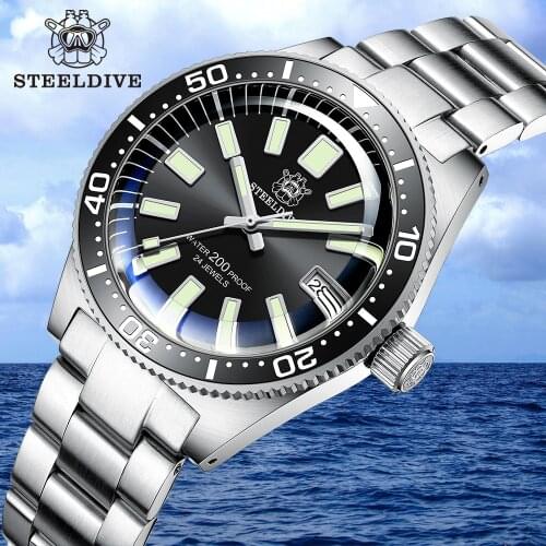 STEELDIVE 1962 Dive Watch Automatic Mechanical Watches 316L Steel Dive Watch NH35 Sapphire C3 Luminous Diver Watches For Men
