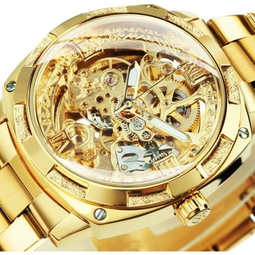 Forsining Mens Retro Mechanical Watches Top Brand Luxury Gold Automatic Watch for Men Fashion Steel Strap Luminous Hands Clock