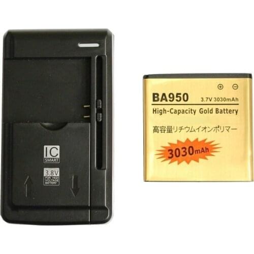 Ciszean 1x 3030mAh BA950 Gold Replacement Battery + Universal USB Charger For ZR M36h SOL22 C5502 C5503 BA950 SO-04E AB-0300