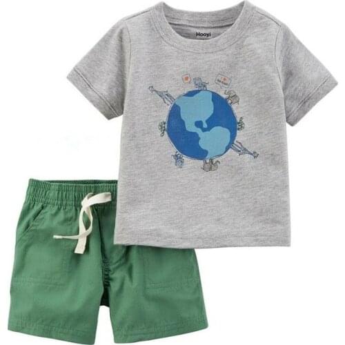 Kiddies T-Shirt + Short Pant 2-Pieces Summer Clothes Suit Zoo Animal Baby Boys Outfit 100% Cotton Top Infant Clothing Sets 0-2Y