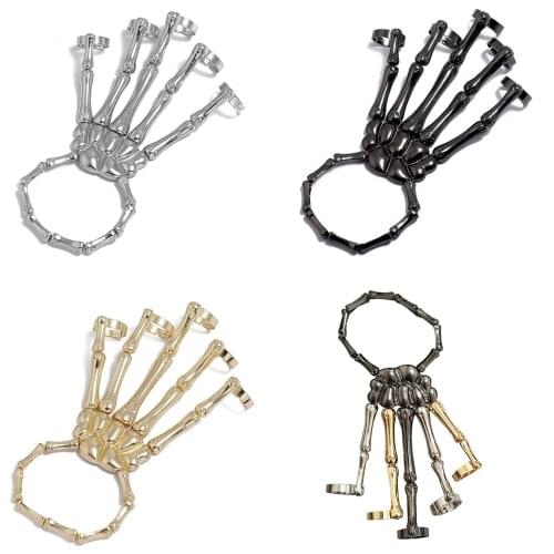 Gothic Hand Skull Skeleton Bangle Punk Steam Halloween Bracelet Elastic Adjustable Bangle Party Accessorie Women Man Jewelry