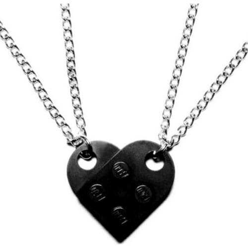 Brick Block Necklace for Couples Friendship - 2pcs Matching Heart Necklaces Set for Girlfriend Couples Valentines Day BFF