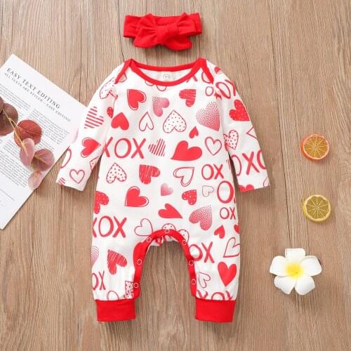 Valentines Day Infant Baby Girls Boys Rompers Letter Print Long Sleeve Button Spring Jumpsuits