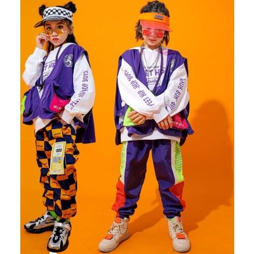 Jazz Dance Costume Kids Hiphop Street Dance Stage Rave Outfit Children Performance Clothing Practice Dancing Wear 3 Pcs DC2742