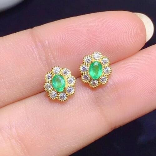 CoLife Jewelry Small Silver Stud Earrings for Daily Wear 3mm*4mm Natural Emerald Silver Earrings 925 Silver Emerald Jewelry
