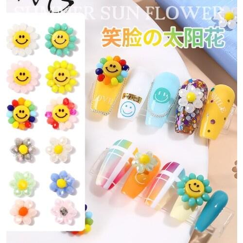 Manicure Smiley Sun Flower Three-dimensional Small Fresh and Lovely Colorful Nail Jewelry for Nail Art Creation and Decoration