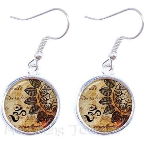 Fashion Earrings Mandala Photo Art Glass Cabochon Drop Earrings Sacred Geometry Yoga Om New Fashion Jewelry