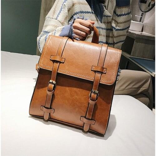 Fashion new retro backpack girls folding atmosphere student PU leather Mochila mochilas kankenNB227