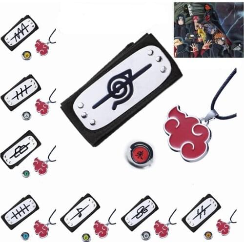 90s Cartoon Red Cloud Ring fashion Cosplay Accessories Japanese Ninja Black Headband+Ring+Red Cloud Symbol Pendant Necklace Suit
