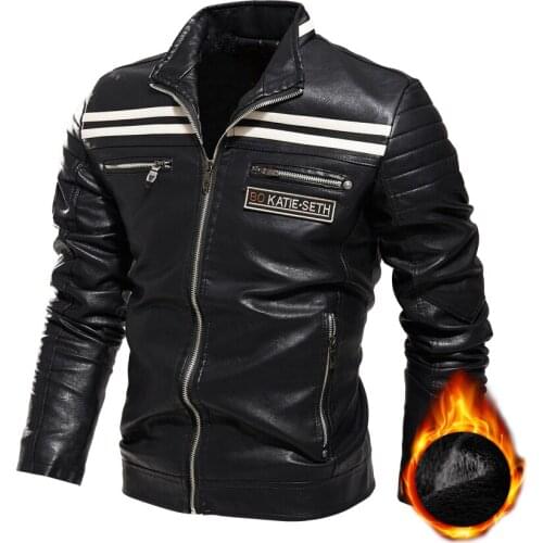 Mens Motorcycle Leather Jacket Autumn/WInter Fleece Mens Clothing Casual Jackets Vintage Faux Leather Motorbike Coat Jaqueta