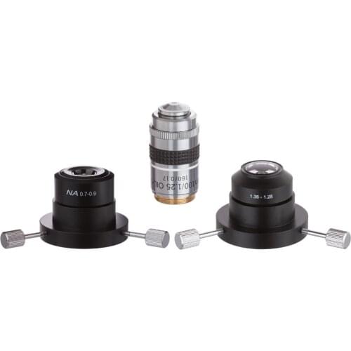 AmScope Dry & Oil Darkfield Condenser & Plan Iris Objective Set for 490 Series Compound Microscopes DK-SET-100-IRIS