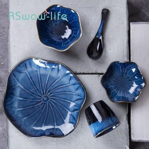 Creative Household Japanese Tableware Set Bowls and Plates One-person Food Set Ceramic Rice Bowls Dinnerware Set 5-piece Set