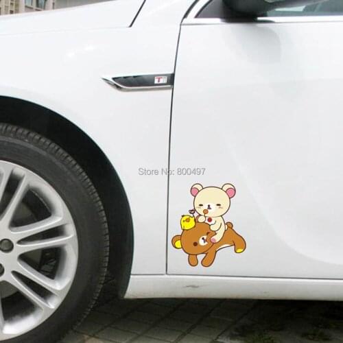 Newest Car Cover Cartoon Bear Rilakkuma Playing Car Stickers for Tesla Toyota Volkswagen Chevrolet Honda Kia Ford Hyundai Lada