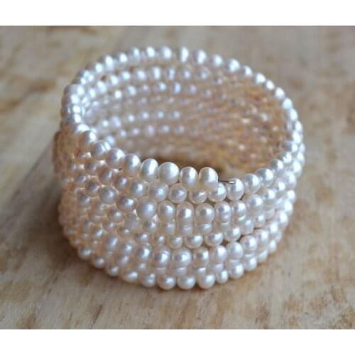 New Arrival Luck Pearl Jewelry 8 rows 5-6mm White Natural Freshwater Pearl Bracelet Handmade Wedding Birthday Women Girl Gift