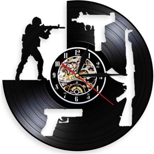 Soldiers Training Vinyl Record Art Decor Shooting Gun Vinyl Record Wall Clock Army Silhouette Wall Art Weapon Family Lover Gift