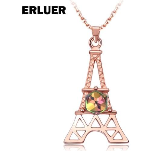 ERLUER Necklace For Women Girls Fashion Jewelry Gift Rose Gold Silver Color Square Austrian Crystal Charm Necklaces & Pendants