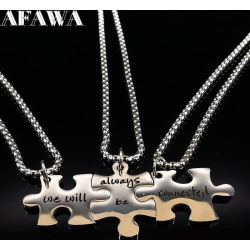 2021 New Fashion 3PCS Best Friends Stainless Steel Statement Necklace for Women Silver Color Necklaces Jewelry colar N765S01