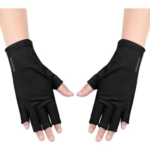 1 Pair Sun Protection Gloves Fingerless Breathable Soft Sport Quick Drying Sunscreen Gloves Nail Protector For Riding Black 2021