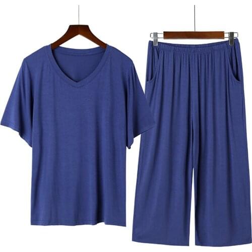 Two Piece Sleepwear Suit Women Cotton Pajamas Set Spring Summer Casual Modal Pijamas V-neck Loose Solid Home Wear Female Pyjamas