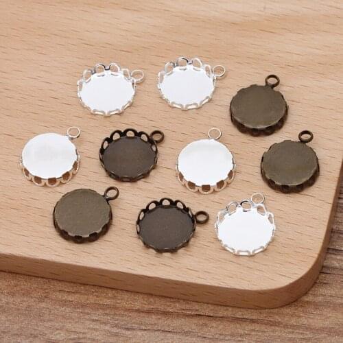 200pcs 12mm Pendant Circle Bezel tray Resin Cameo Cabochon Base Blanks Hanging on Dangle Earrings Supplies Settings DIY Findings