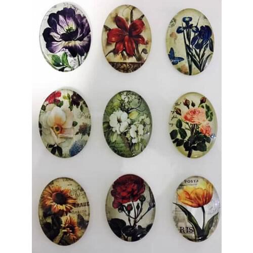 18x25mm Mixed Flowers Oval Glass Cabochon Dome Jewelry Finding Cameo Pendant Settings 20pcs/lot (K05511)