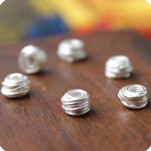 S925 sterling ssilver Irregular round Wrap wire beads donut spacer beads for making jewelry accessories 4*6mm 5pcs