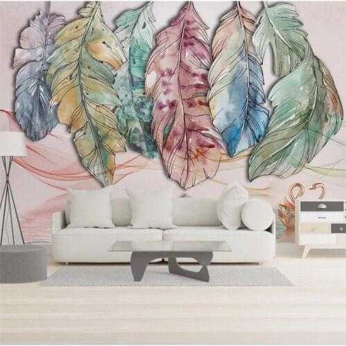 Wellyu Customized large mural Nordic minimalistic abstract watercolor feather line swan art background wall wallpaper