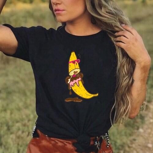 Funny Banana T-shirts Women Casual Summer Tee Shirt Round Neck Short Sleeve Asian Size Streetwear Vogue Loose Cotton Tee