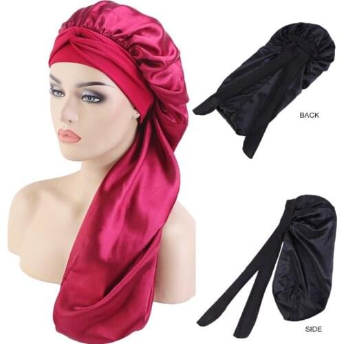 Lady Long Oversized Elastic Satin Bonnet Sleeping Cap with Wide Stretch Ties Long Hair Care Cap Breathable Turban Sleep Headwear