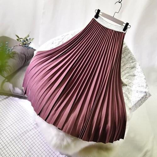 2020 New High Waist Long Chic Women Autumn Spring Pleated Skirt A-Line Vintage Skirts Faldas Jupe Femme Saia